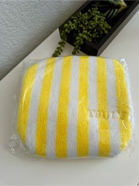 Striped Yellow & White Cosmetic Pouch - TRULY
